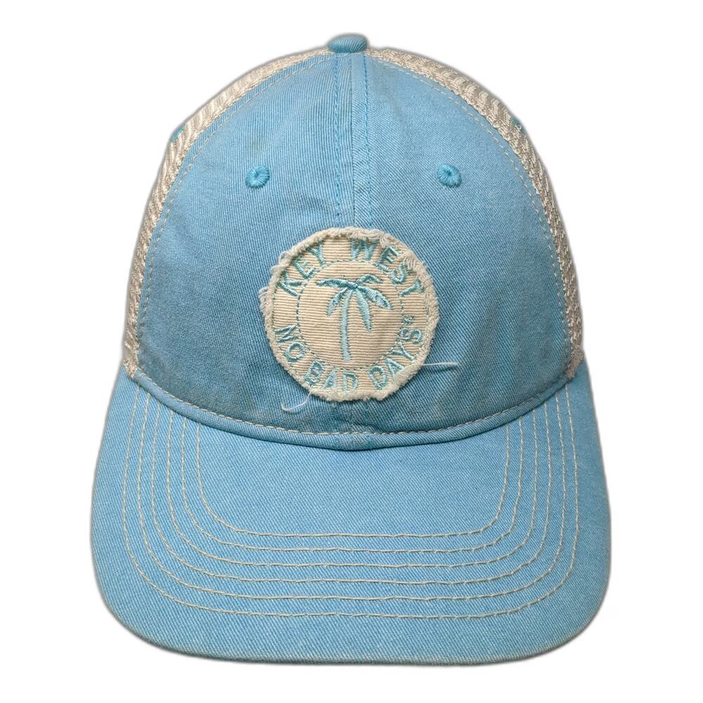 Blue 84 Trucker Hat Beige One Size Key West Palm Tree Patch Mesh Back Snapback